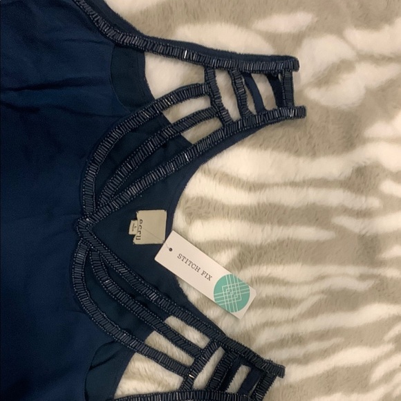 Ecru Blue Cut Out Tank Top with Decorative Straps - Picture 3 of 4